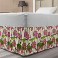 thumbnail image 1 of Lotus Flower Bed Skirt, Graphic Ornament Pattern with Pink Lotus Blossoms and Buds, Elastic Bedskirt Dust Ruffle Wrap Around for Bedding Decor, 4 Sizes, Pink Ivory and Green, by Ambesonne, 1 of 2