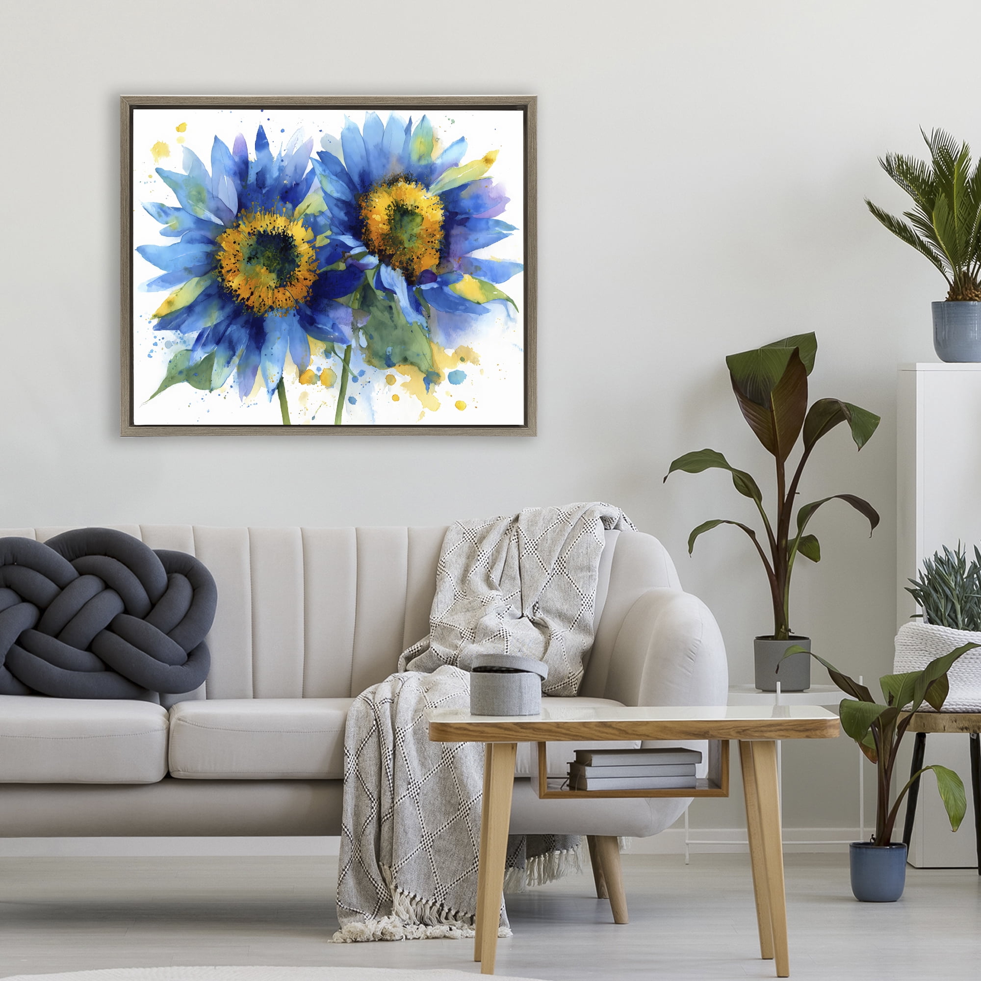 Stupell Industries Blue Sunflowers Bouquet Brown Framed Floater Canvas Wall Art, design by Franklyn Gregory