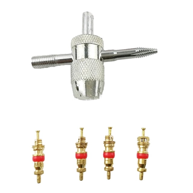 4 In 1 Valve Core Car Tire Repair Tools Metal for Cartire Repair Tyre Cleaning Tool with 4-Way Tire Valve Core