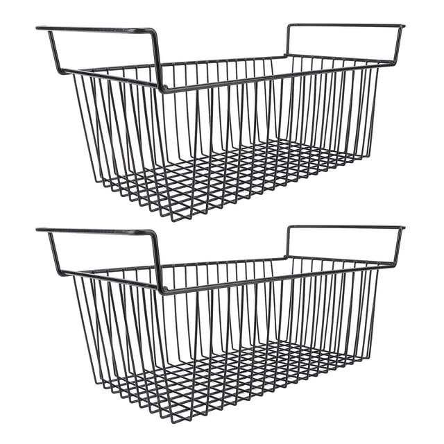 2Pcs Chest Freezer Organizer Bins, Stackable Storage Rack Metal Wire Black, , Easy to Clean, Wide Application, for