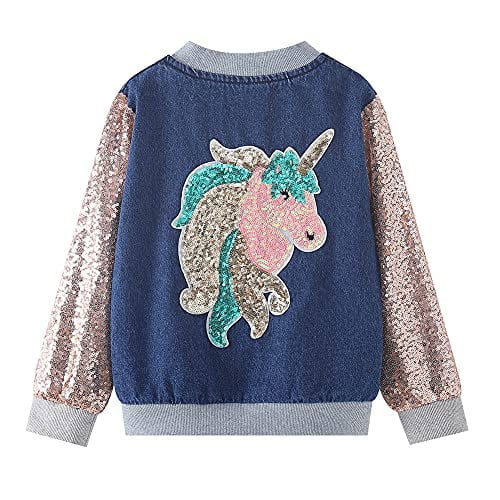 Denim Bomber Jacket with Unicorn for Girls Toddler Kids Jean Jacket with Sequin Sleeve Fall Jacket Girl s outfit