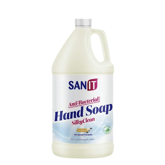 Sanit Silky Clean Antibacterial Liquid Gel Hand Soap Refill - Advanced Formula with Coconut Oil and Aloe Vera - All-Natural Moisturizing Hand Wash - Made in USA, Vanilla, 64 oz