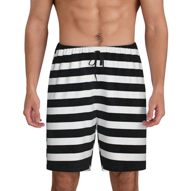 Fotbe Black And White Stripes Pantalones Cortos de Pijama para Hombre, Ropa de Dormir, Pantalones de Pijama Cortos para Hombre-Large