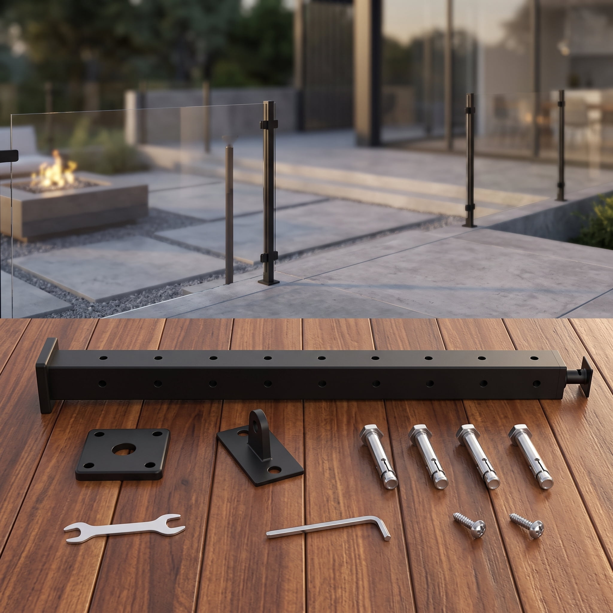 L-Type Hole Cable Railing Post 42", SUS304 Stainless Steel, 12 Pairs of Holes, 3" Spacing, for Corner Deck Stairs Balcony Railing