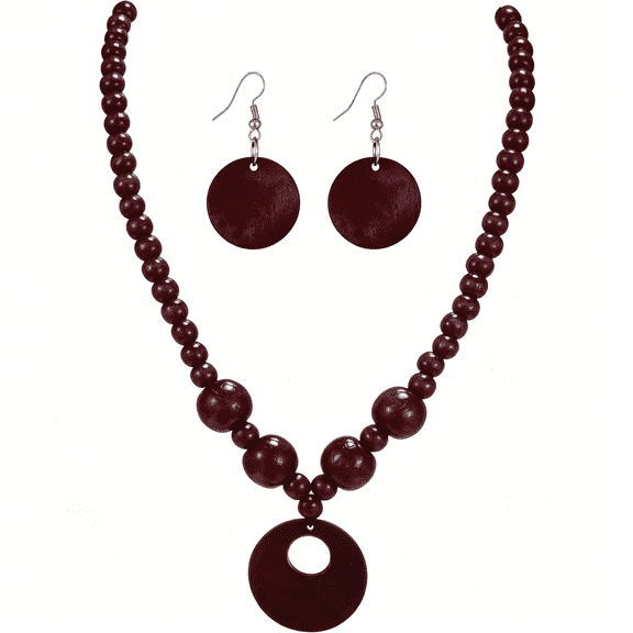 DESIGNICE Vintage Wooden Round Beaded Choker Necklace Earrings Set Bohemian Multicolor Wood Beads Sweater Chunky Necklaces Geometric Ethnic Bib Costume Statement for Women Men Weeding Jewelry Gifts