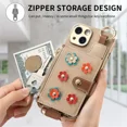 2 in 1 Detachable Flower Wallet Crossbody Phone Case for iPhone 15 14