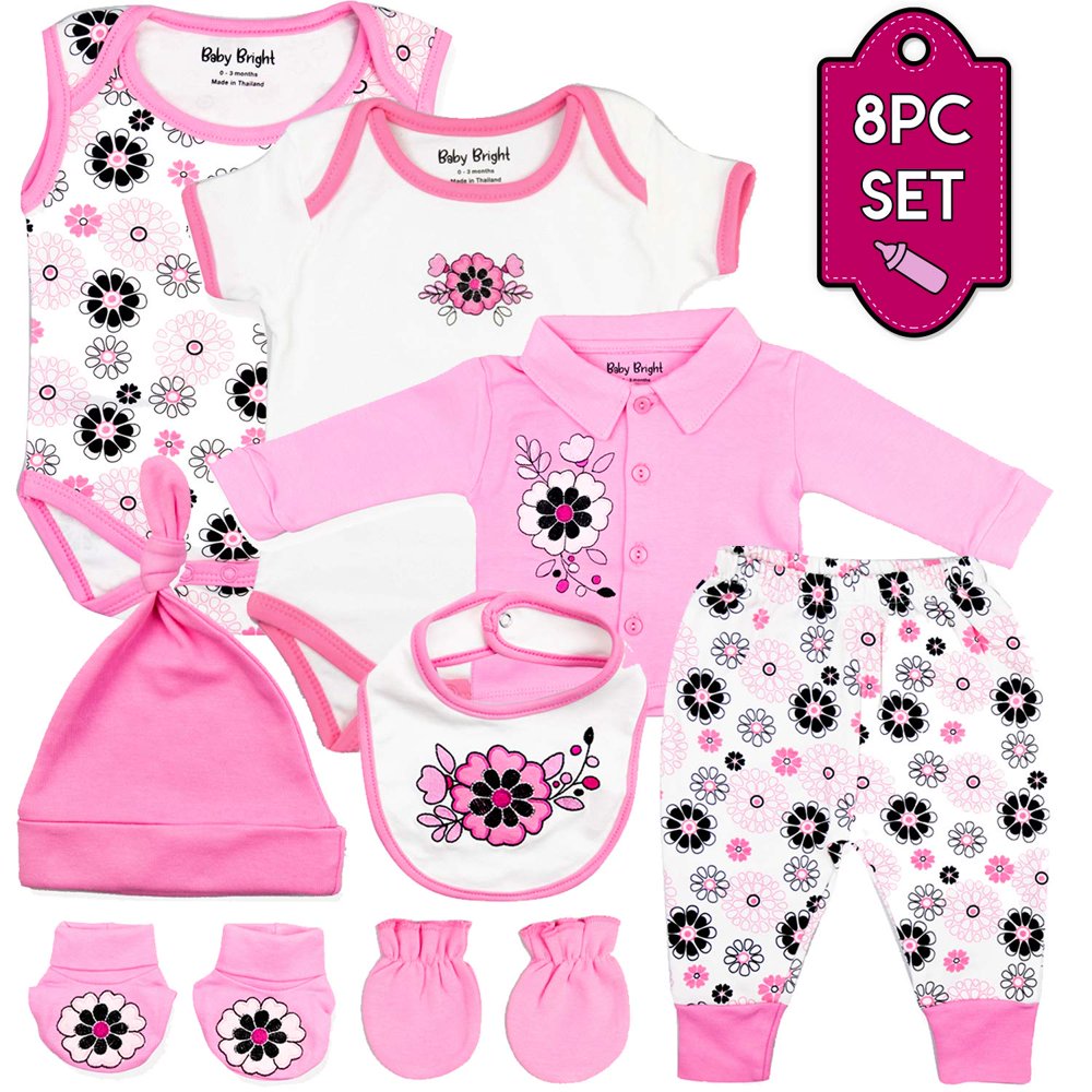 Baby Bright Baby Bright Newborn Clothes for Girl 0 to 3 Months 8 pcs