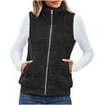 thumbnail image 1 of DPTALR Femmes Veste Unie à Fermetures Éclair avec Poches Couleur Peluche Sans Manches à Revers Gilet Manteau Ample, 1 of 6
