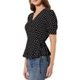 thumbnail image 4 of INSPIRE CHIC Women's Dots Print Tie Waist Ruffle Hem V Neck Wrap Peplum Tops, 4 of 7