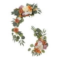 thumbnail image 2 of Juego de 2 arcos de flores para boda con rosas artificiales y hojas verdes, hermosa decoración. Naranja, 2 of 9