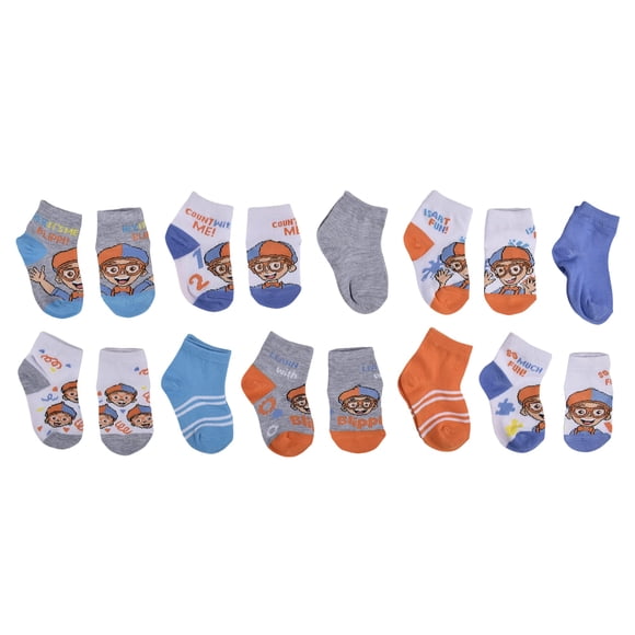 Medias Blippi para Niños "Count With Me" de Corte Cuarto, Talla 2-4T, Gris, Paquete de 10