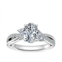 0.85 Ct Brilliant Oval Cut Genuine Diamond Sparkle Solitaire with Accents Engagement Ring for Women Solid 14K White Gold Size 6.5