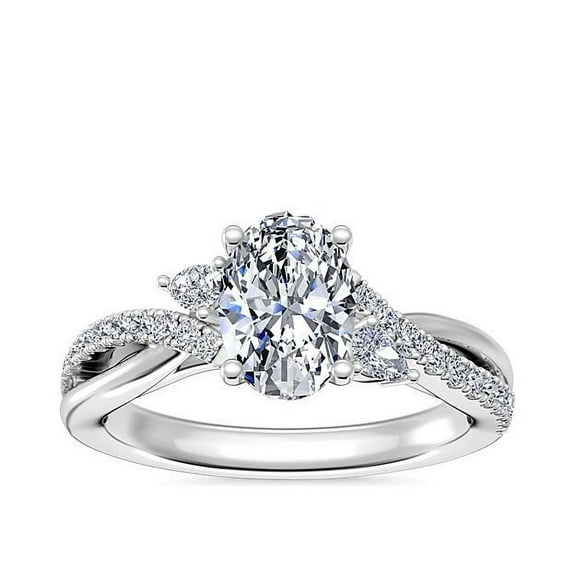 0.85 Carat Oval Cut Genuine Diamond Beautiful Solitaire with Accents Elegant Engagement Ring for Women Solid 14K White Gold Size 7