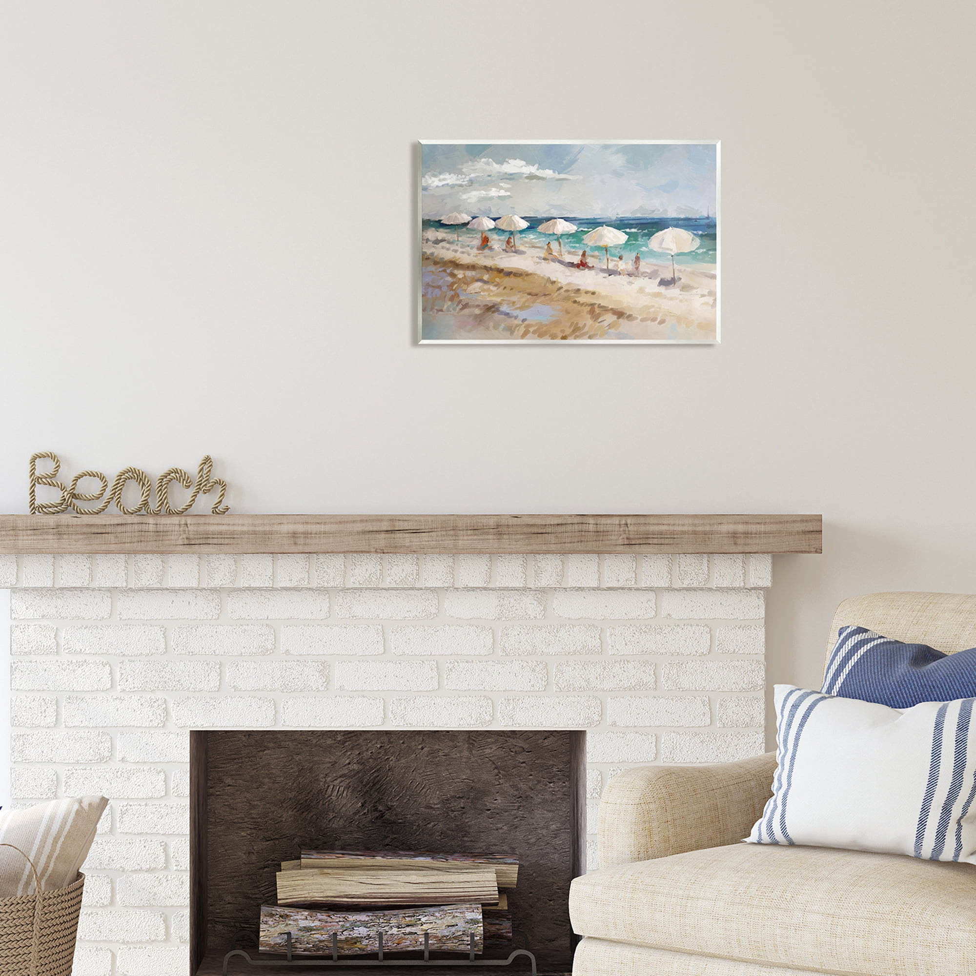 Stupell Industries Abstract People Beach Umbrellas Landscape Painting Unframed Art Print Wall Art, 19 x 13