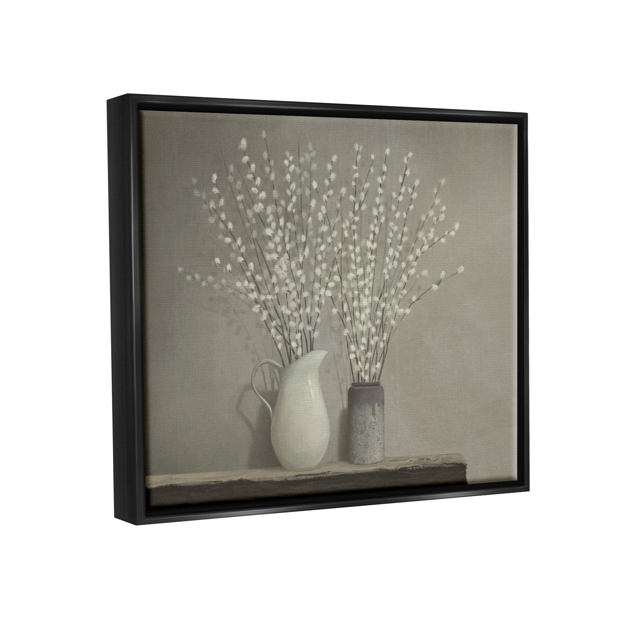 Stupell Industries Beautiful Willow Flower Neutral Grey Painting Jet Black Framed Floating Canvas Wall Art, 24x30, by Ziwei Li