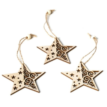 

3pcs/set Wooden Christmas Tree Hanging Star Pendant with Rope Beads Ornament DIY