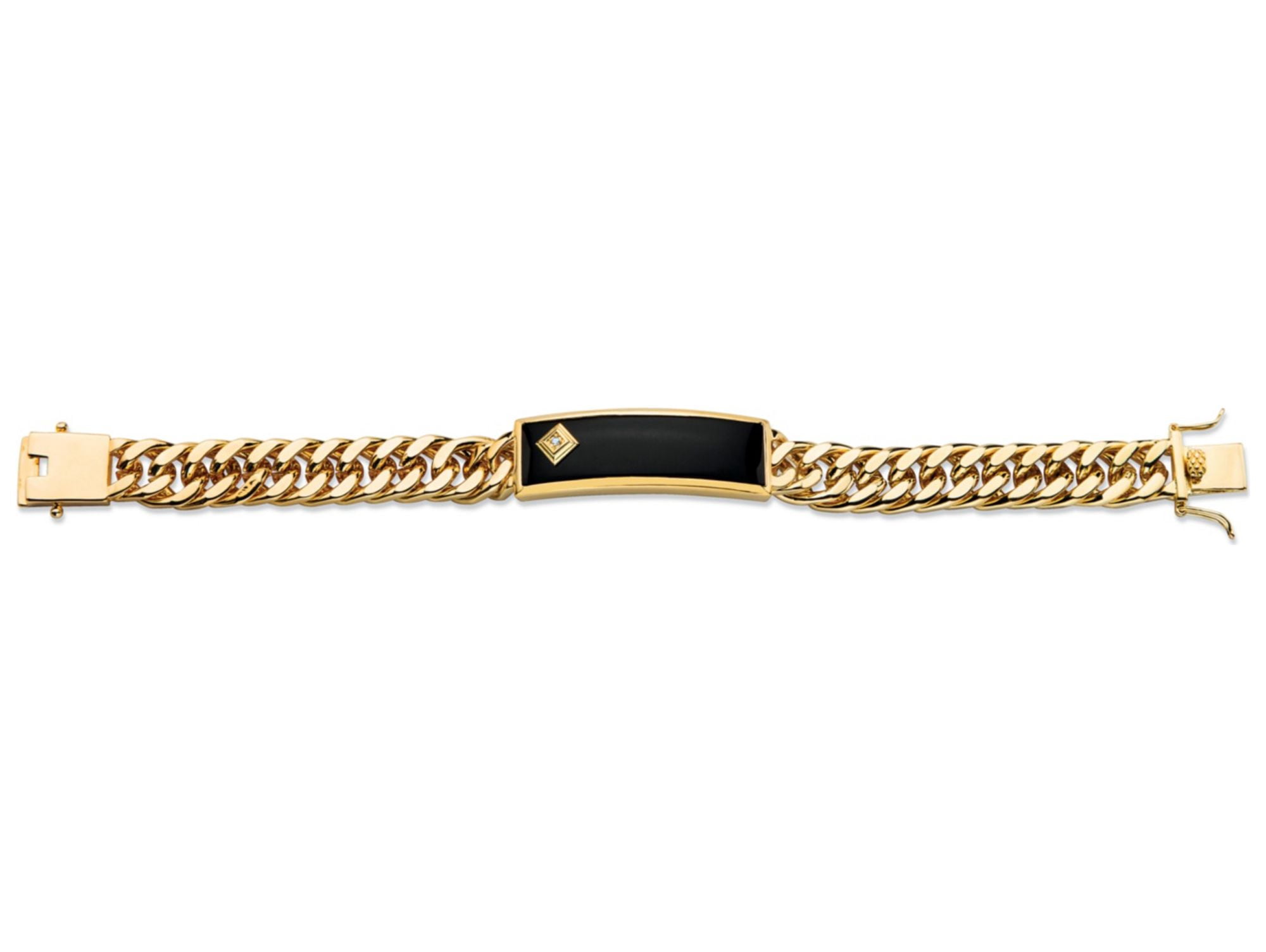 PalmBeach Jewelry Men's Genuine Black Onyx and Diamond Accent Curb-Link Bracelet Gold-Plated 8"