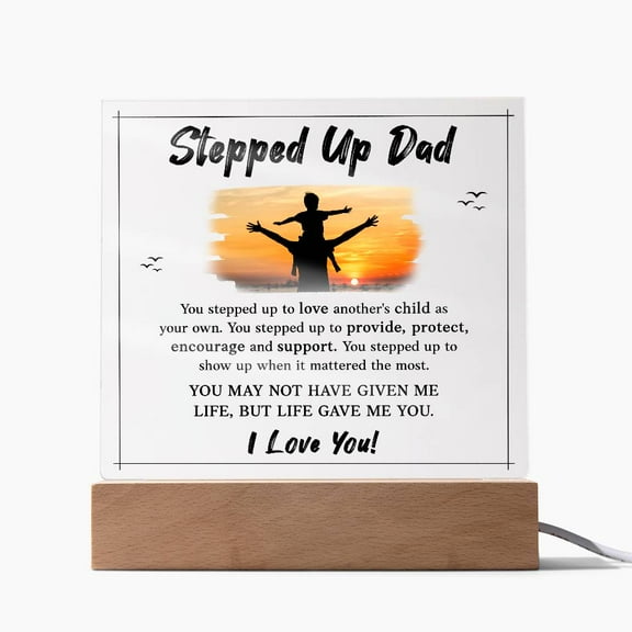 Stepped Up Dad Printed Square Shaped Acrylic Plaque