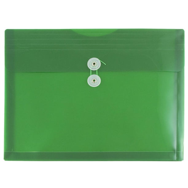 JAM Plastic Envelopes, 9.8x13, 12/Pack, Green, Button String, Letter
