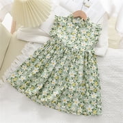 YunPes Toddler Girls Floral Dress Sleeveless Ruffle Mock Neck A-line Dress with Button Girls Summer Gathered Waist Flowy Dress