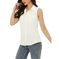 thumbnail image 4 of INSPIRE CHIC Women's Button Down Shirt Sleeveless Lapel V Neck Tunic Chambray Denim Top L White, 4 of 6