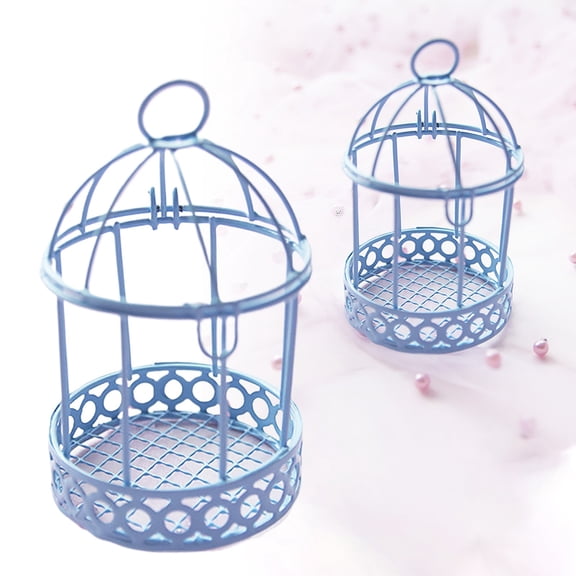 PLJFXXM Blue Miniature Metal Wire Bird Cage Tealight Candle Holder Hanging Birdcage Lantern Wedding Candy Party Favor Box for Wedding Home Table DIY Decor
