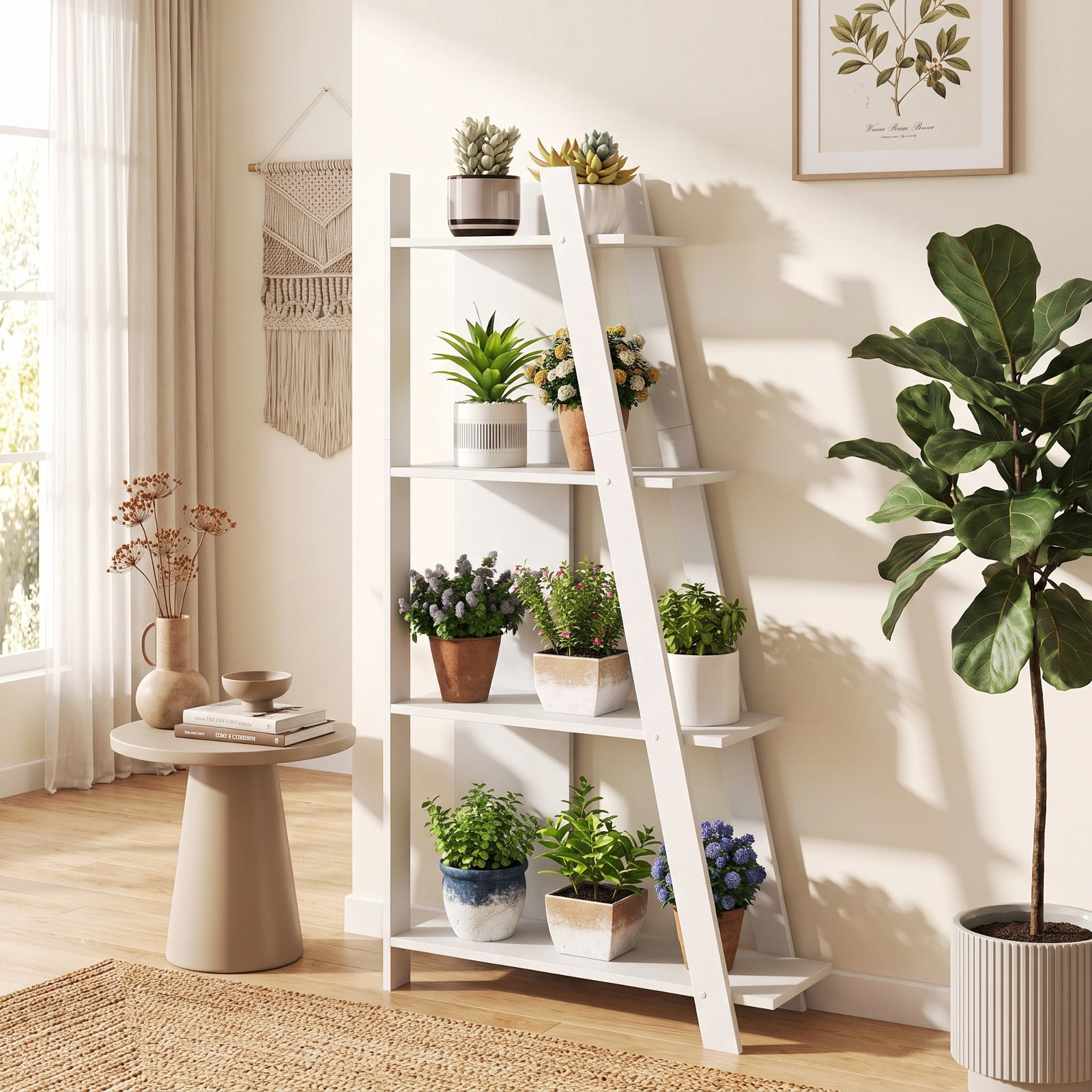 Furnibear 4-Tier Modern Bookshelf Wooden Vertical Display Book Shelf for Small Space for Living Room Home Office Bedroom Display Storage Shelf, White
