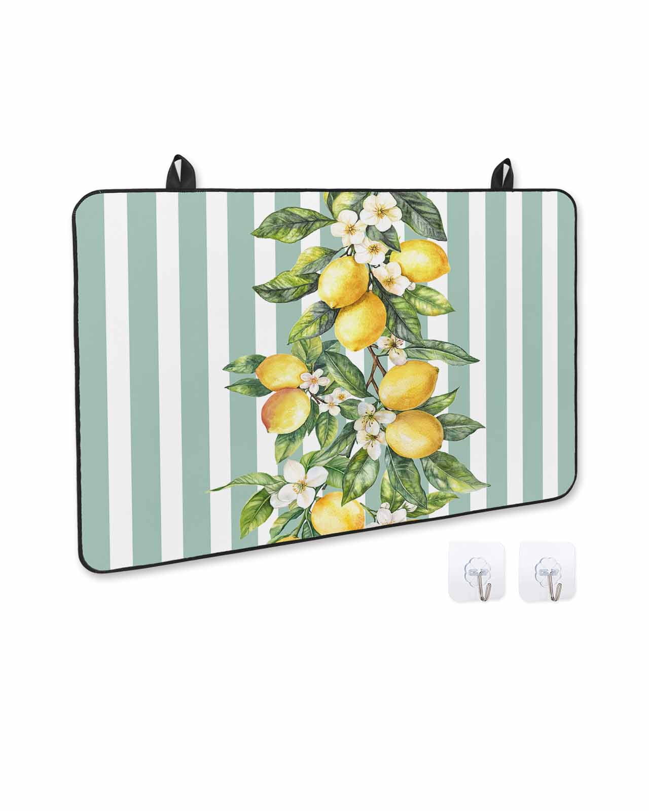 nqOlkjepod Large Induction Cooktop Protector Mat 28.5"x20.5", Aqua Stripes Lemon Stove Top Covers for Electric Stove, Spring Botanical Plant Vertical Line Stove Burner Cover Mats Stove Cover