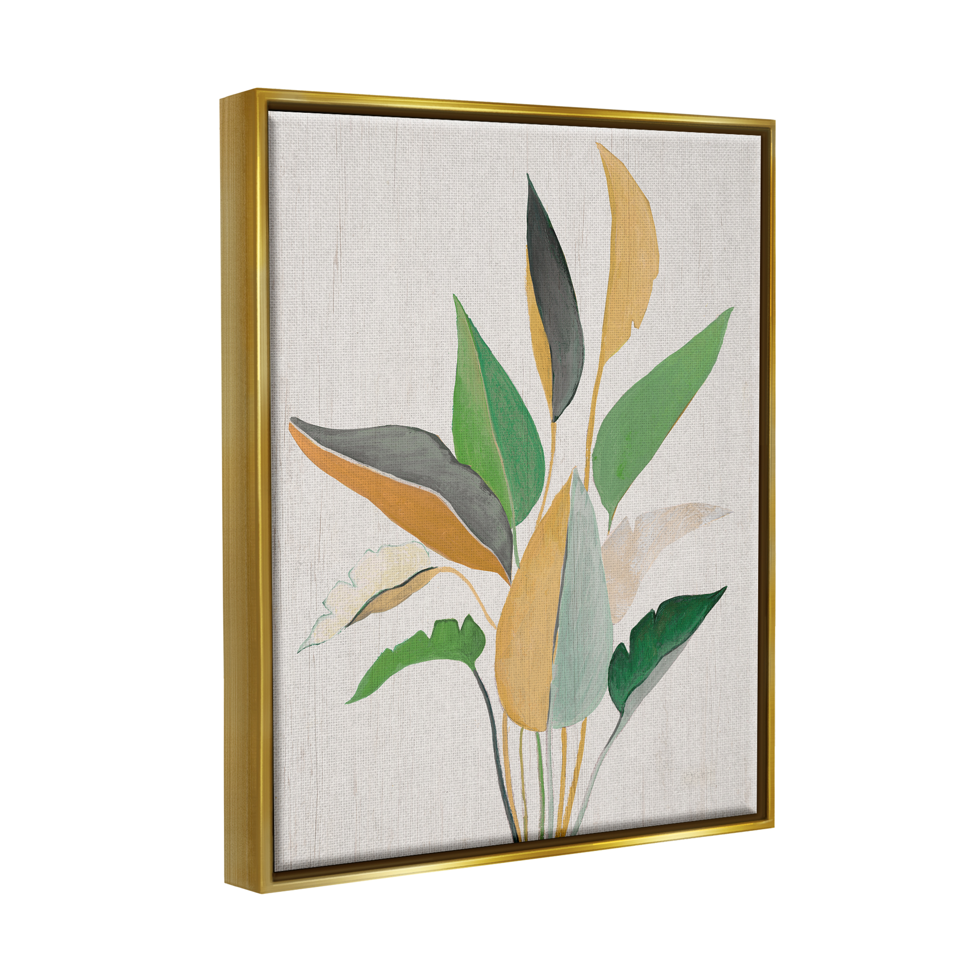 Stupell Industries Neutral Botanical Leaves Botanical & Floral Painting Gold Floater Framed Canvas Art Print Wall Art, 17 x 21