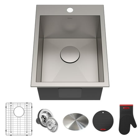 KRAUS 15 x 20 inch Pax™ Drop-In Topmount 16 Gauge Zero-Radius Single Bowl 1-Hole Stainless Steel Kitchen