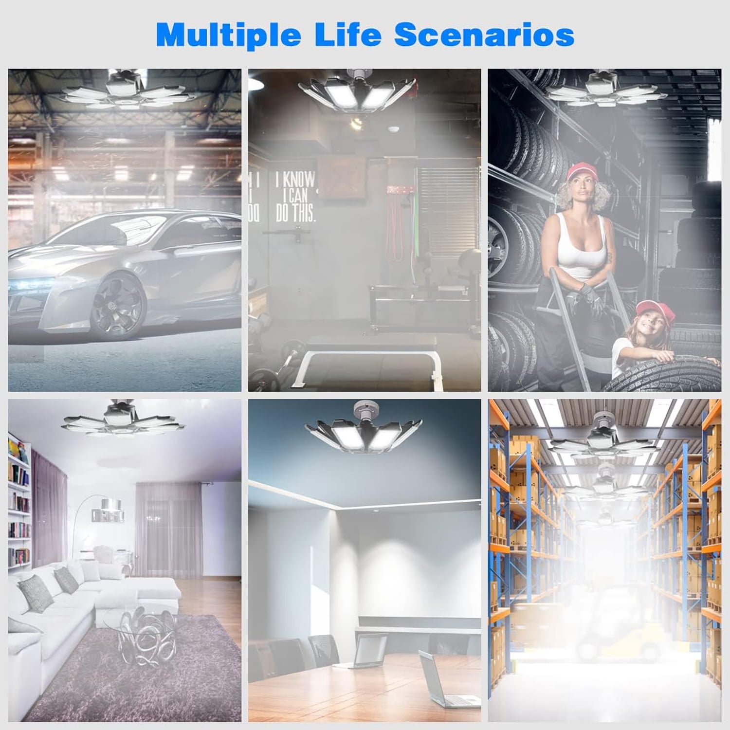 PANGOLIN LED Garage Lights, Super Bright 20000LM 200W LED Garage Ceiling Light, 6500K LED Shop Light, W/8 Deformable Panels Screw in E26/E27 Socket LED Bulbs for Workshop Storage Warehouse Atti