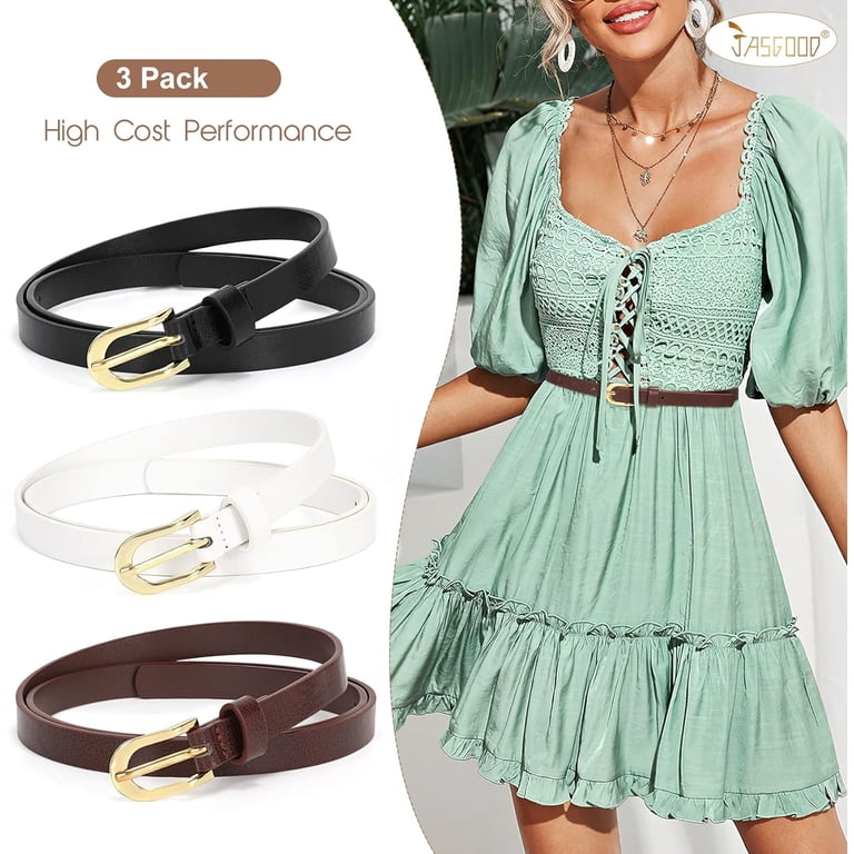 3 Pack Skinny Leather Chic Belt for Women, PU Leather Thin  display picture 1