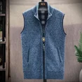 thumbnail image 4 of Ropa de hombre de cuello alto con cremallera, chaleco de negocios, suéter de punto azul sin mangas con cremallera, chaleco de cuello alto rojo para hombre, sudadera A, 4 of 5