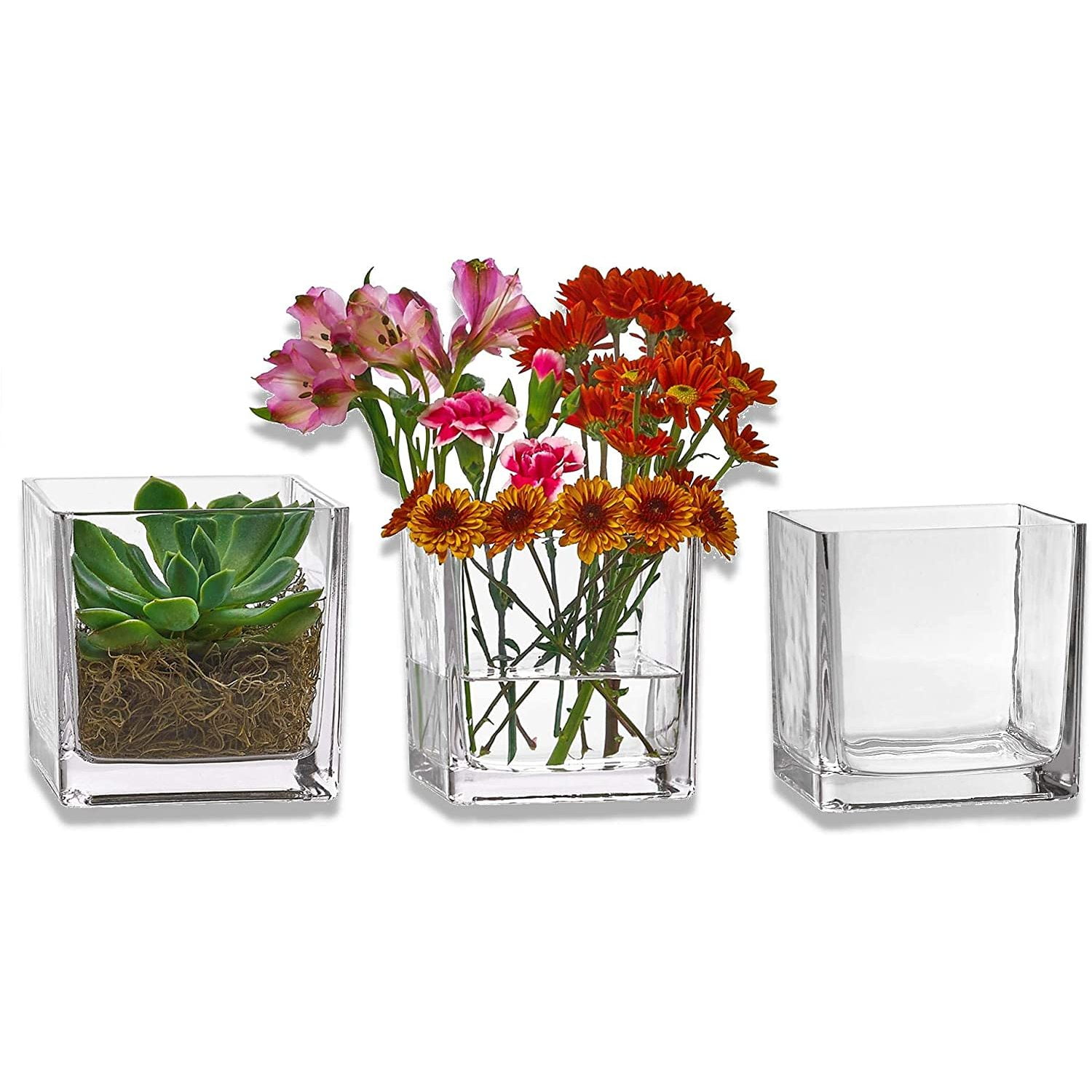Handmade Clear transparent large square vase candle holder cube home decor 