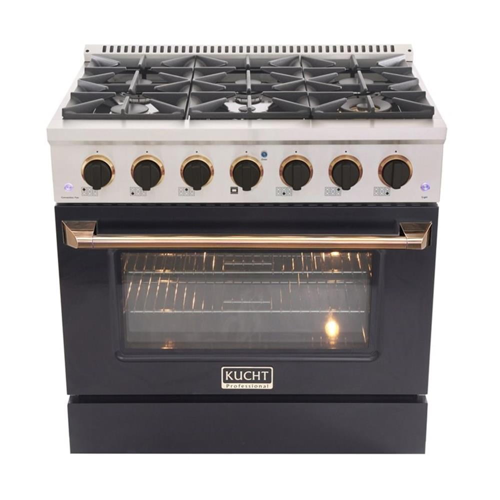 Pemberly Row 36" Stainless Steel Propane Gas Range in Silver/Black/Gold