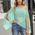 thumbnail image 2 of DDAPJ pyju Womens Sheer Poncho Shrug Elegant Chiffon Shawl One Shoulder Crop Ponchos Going Out Beach Cover Ups Asymmetrical Cape Mint Green XL, 2 of 8