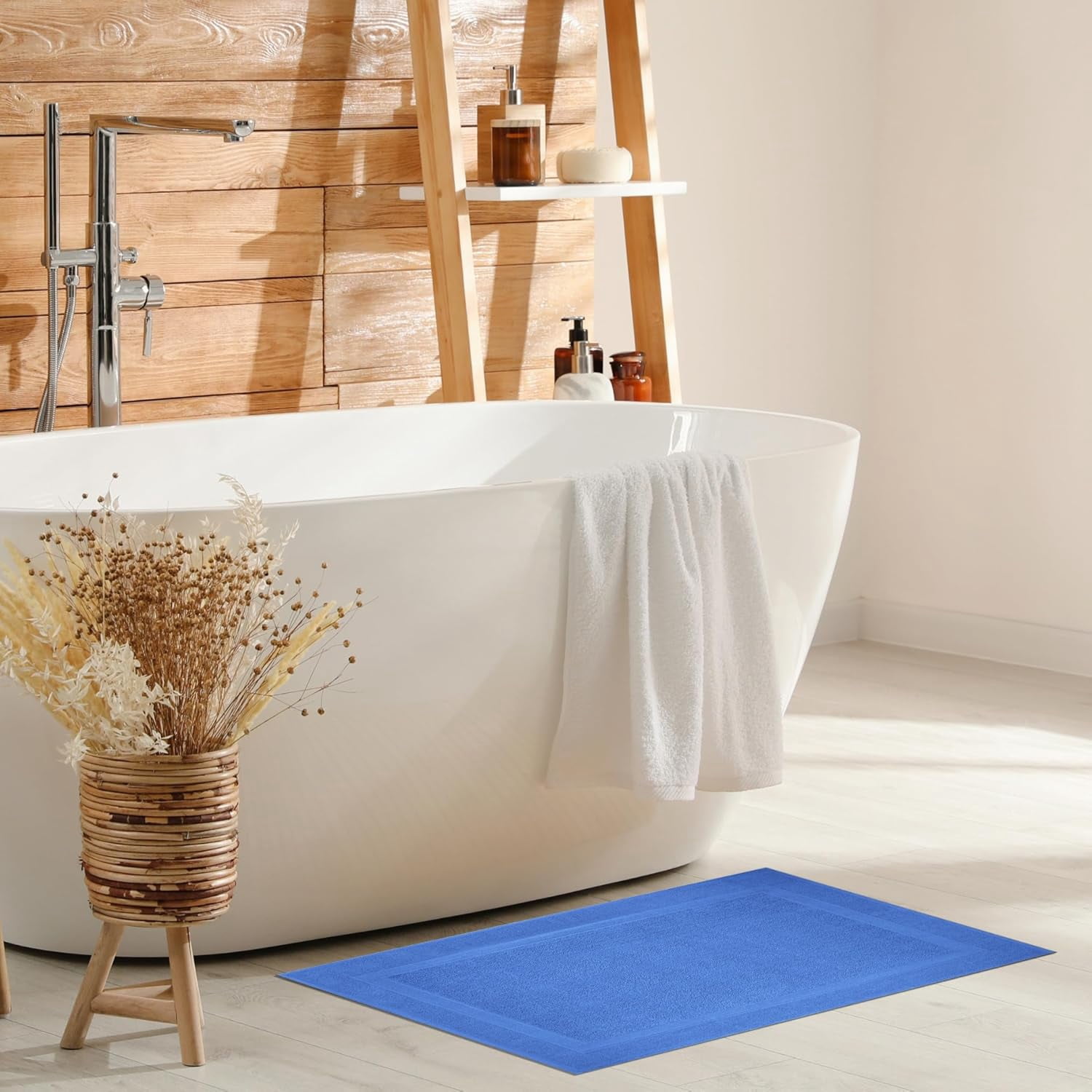 Premium Cotton Banded Blue Bath Mats Pack of 2, 22x34 inches [Not a Bathroom Rug] - Infinitee Xclusives