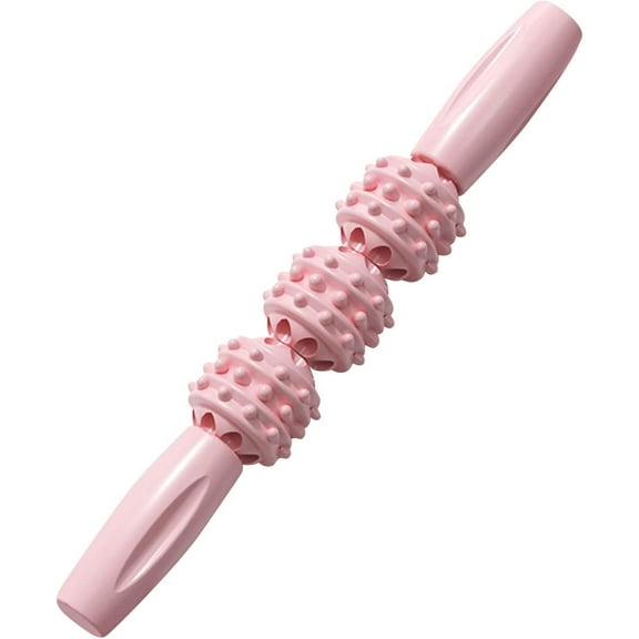 Muscle Roller Massage Wolf Tooth Stick,Mas-Sager, Muscle Relaxation Roller, Neck,Leg, Back, Body Roller Deep Tissue Massage Stick Tool, 4 Ball Size Version (Pink)