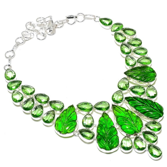Natural Peridot Gemstone Handmade 925 Sterling Silver Jewelry Necklace 18"
