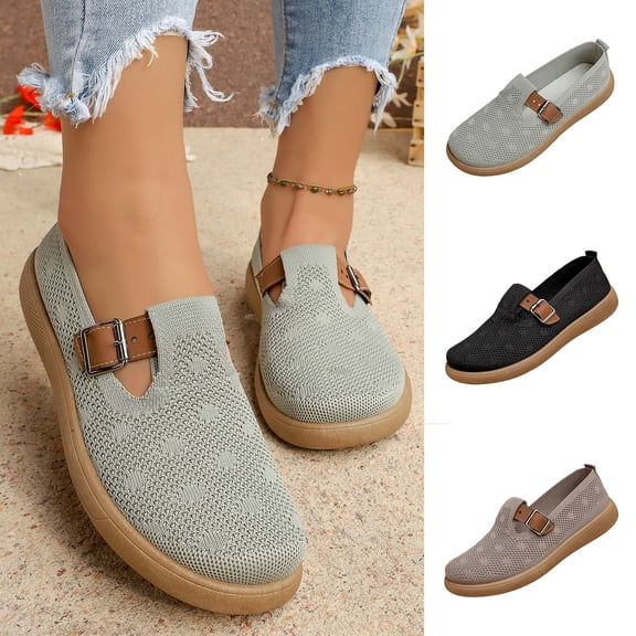 Miluxas Women's Knit Round Toe Slip On Loafers, Casual Walking Shoes with Buckle Detail Green 8.5(41)