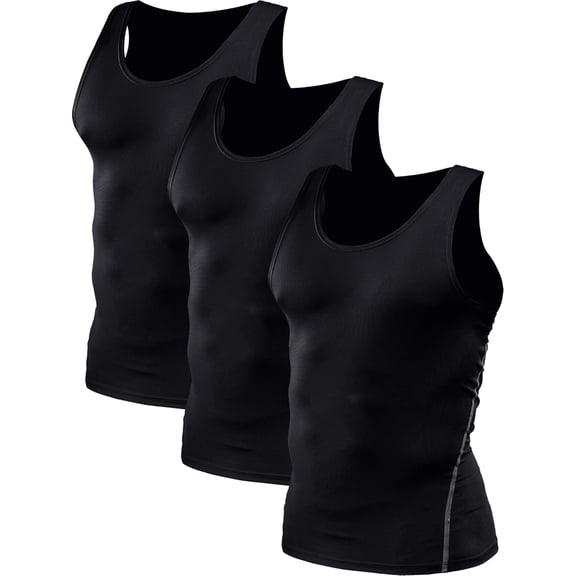 alpinario Men's 3 Pack Athletic Compression Under Base Layer Sport Tank Top, Black, X-Small