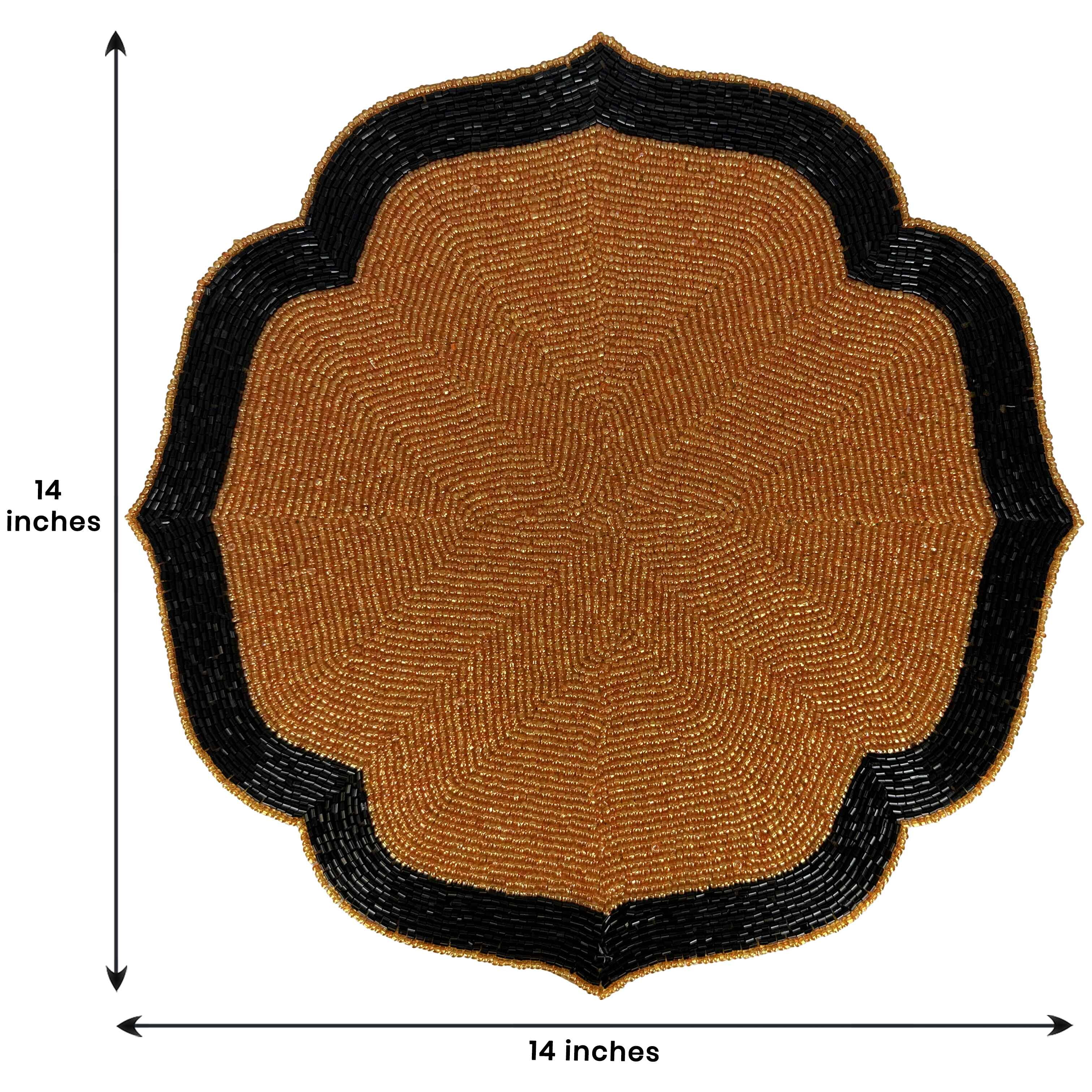 Decozen Warm Copper and Black Beaded Placemats for Dining Table - Set of 8-14 Inches for Kitchen Decor Scratch Heat Resistant Charger Durable Tablemats
