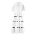 thumbnail image 4 of Summer Dresses for Women, Women's 2024 Boho Dress V Neck Short Sleeve Belted Ruffle Hem A-Line Flowy Maxi Dresses Stripe Beach Sundress, 4 of 5