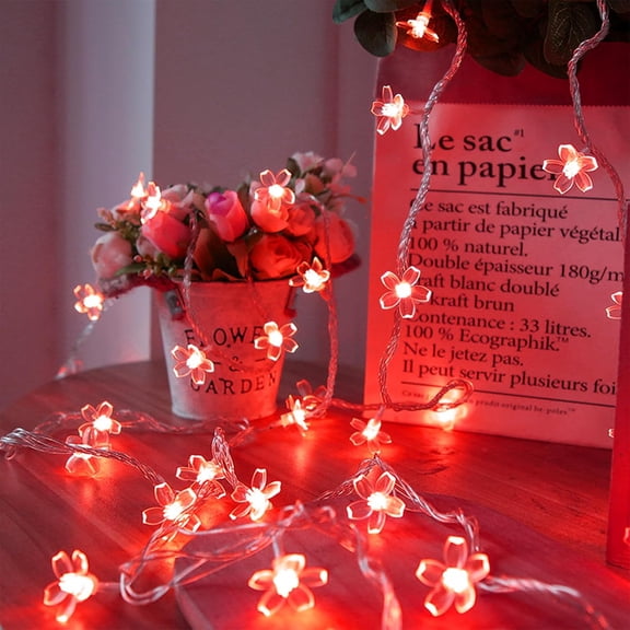 Lighted &  Plug in Fairy Flower String Lights, 10ft 30  Cute Cherry Blossom Lights with Timer Indoor  Party Wedding Christmas  Tree Branch  Decorations (Red)