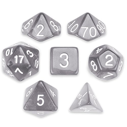 Wiz Dice Ensemble de dés Polyédriques 7 Dé - Drowskin (Gris Translucide) avec Pochette en Velours