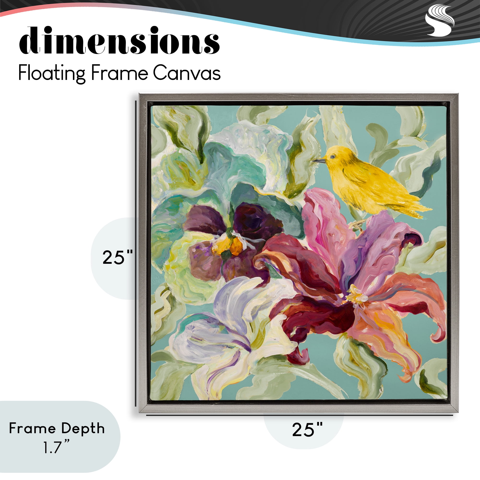 Stupell Industries Lyrical Garden Canary Gray Framed Floater Canvas Wall Art, design by Lanie Loreth