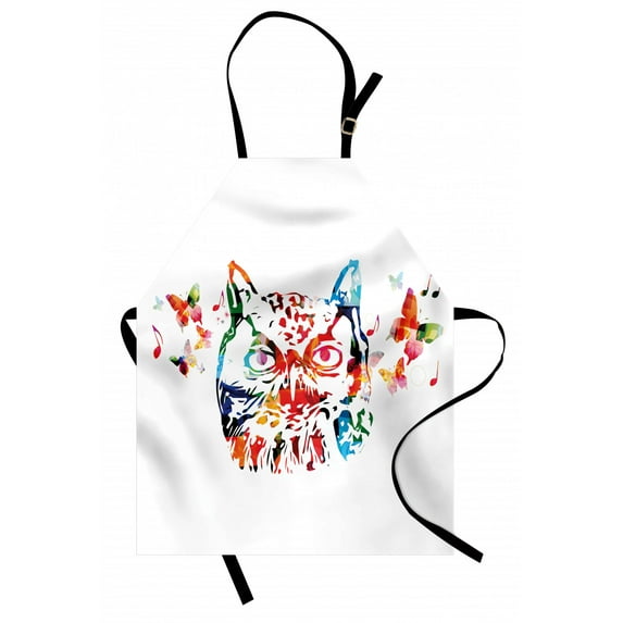 Animal Apron Rainbow Colored Abstract Wild Birds Owl with Music Notes and Butterflies Image Art, Unisex Kitchen Bib Apron with Adjustable Neck for Cooking Baking Gardening, Multicolor, by Ambesonne