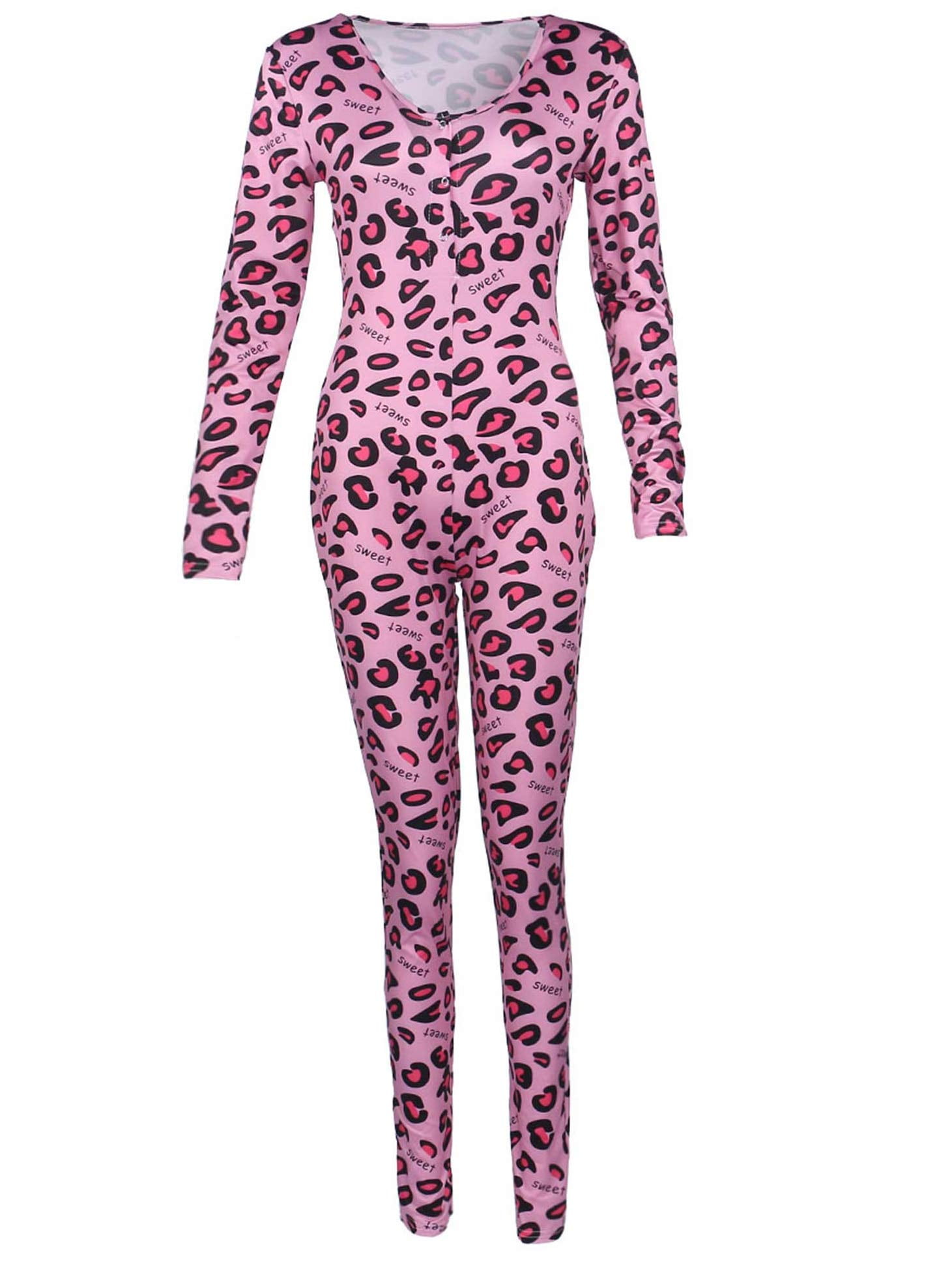 Hirigin Womens One Piece Sleepwear Cartoons Print Pajamas Jumpsuit