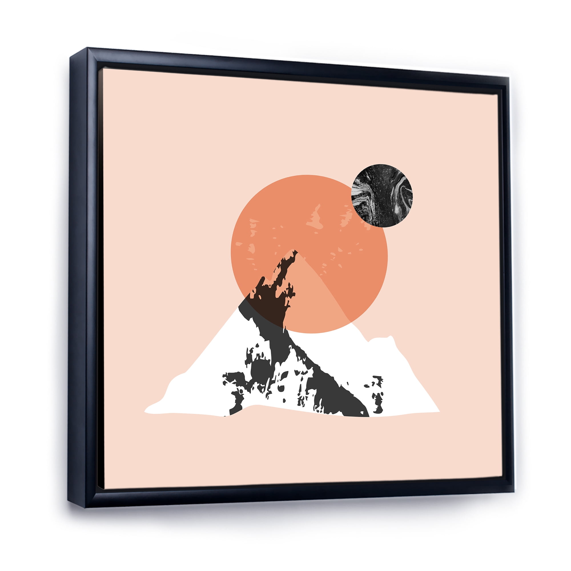 Designart 'Modern Minimalist Mountain Moon and Sun' Modern Framed Canvas Wall Art Print