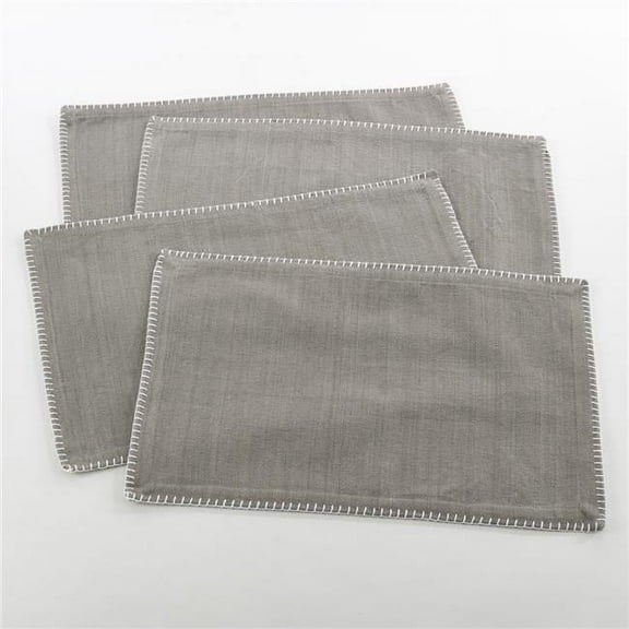 SARO 793.GY1319B 13 x 19 in. Rectangle Whip Stitched Design Placemat Grey - Set of 4